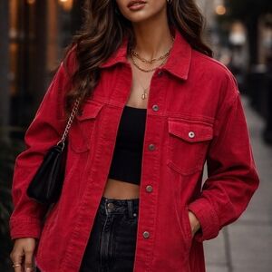 Zara Women's Vibrant Red Jean Jacket